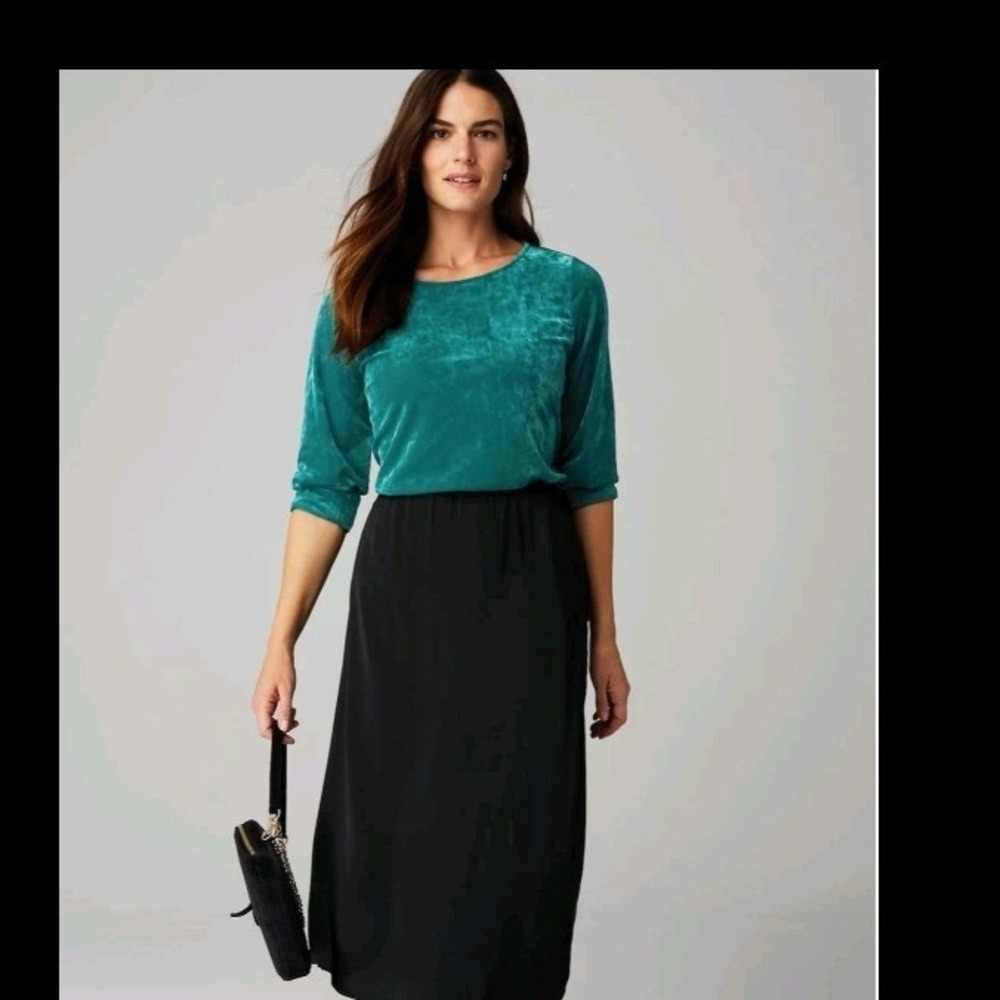 J. Jill Oceanside Teal Crushed Velvet Scoop Neck 3/4 Sleeve Top Small NWT
